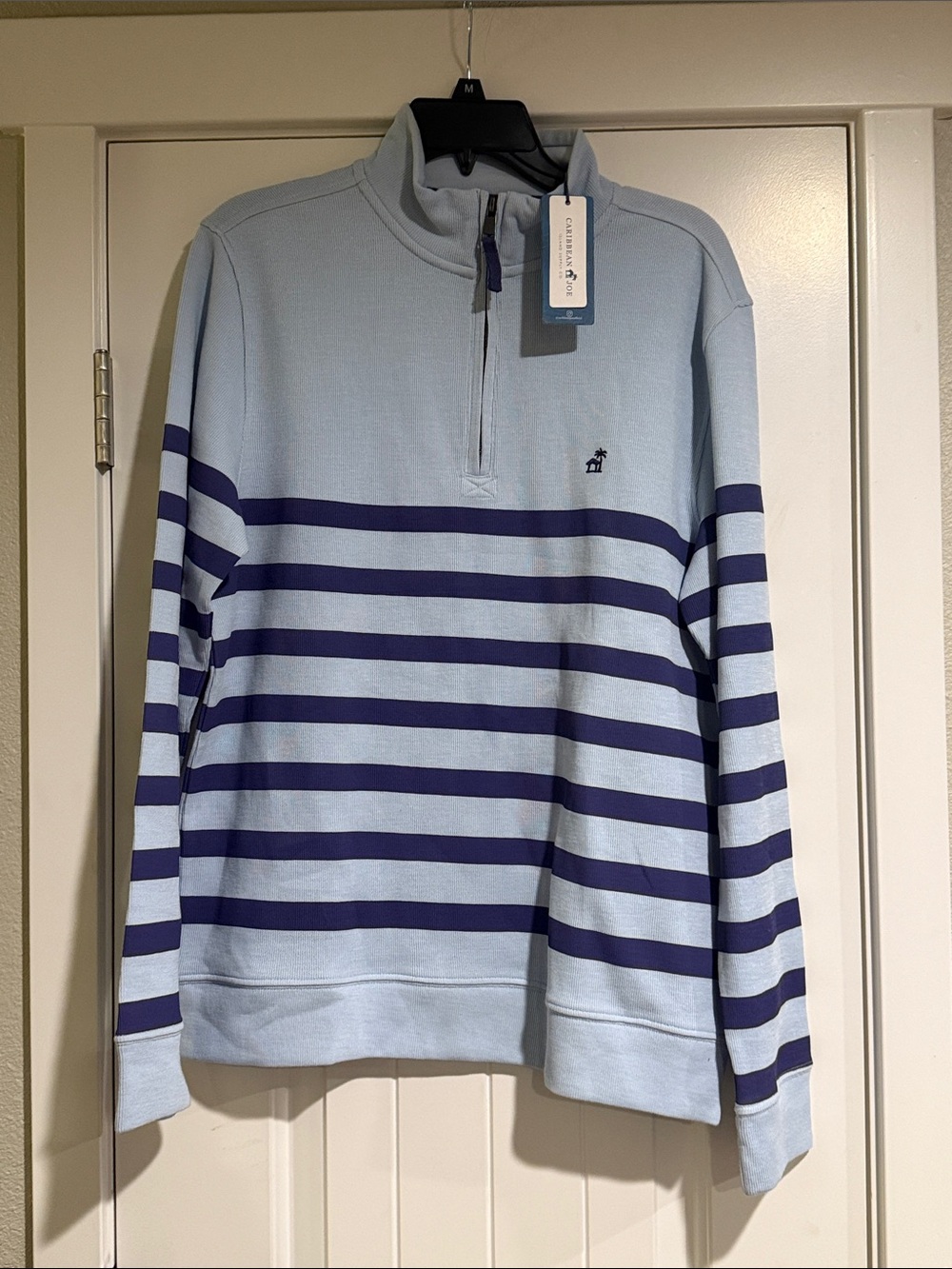 Caribbean Joe’s Men’s Pale Blue & Dark Blue Striped Quarter-Zip Pullover
